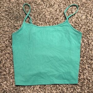 American Eagle: Teal Ribbed Spaghetti Strap Crop Top